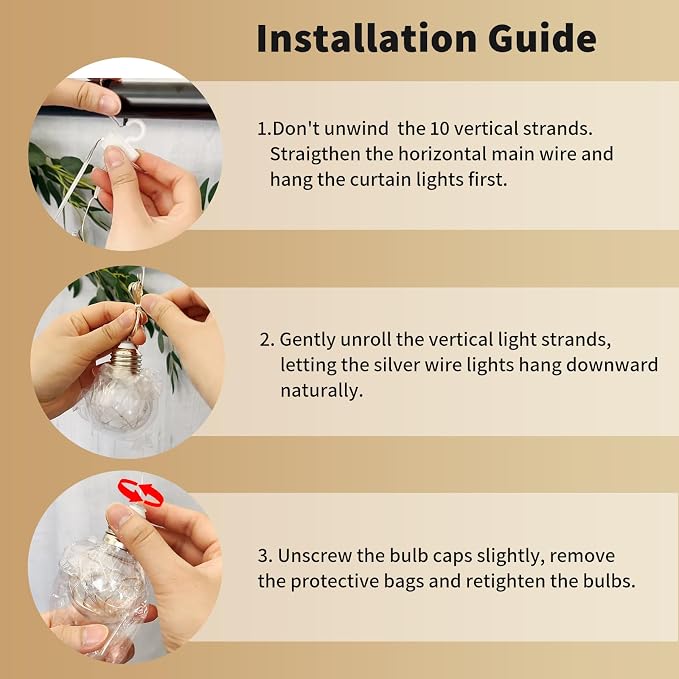 YOLIGHT Wishing Ball Curtain Lights 200 LED Window Curtain String Lights with Remote, USB Battery Powered Twinkle Globe Fairy Lights for Wedding Party Bedroom Christmas Decoration (Warm White) - Image 9