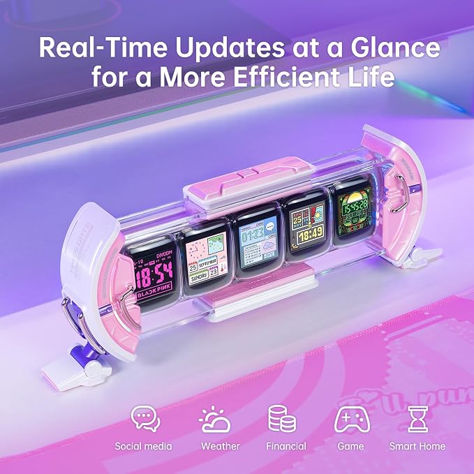 Divoom Times Gate - Cute Gaming Digital Clock with Smart App-Controlled, Support Weather Forecast, Stock Market/Exchange Rate, Social Media, Pixel Art Display for Gamers & Home Office Decor (Pink) - Image 3