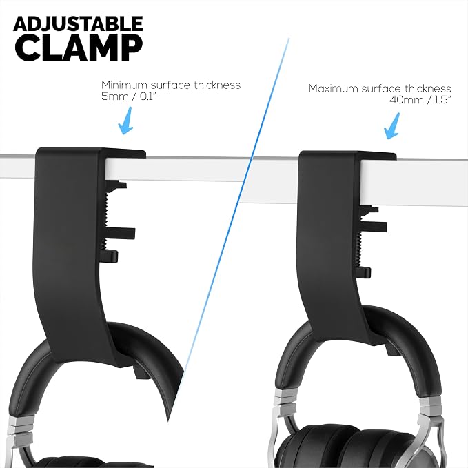 BRAINWAVZ Claw - Under Desk Headphone Hanger Stand, Screw in Place, Easy to Install with Adjustable Mounting Clamp, Suitable for All Headsets, Black - Image 2