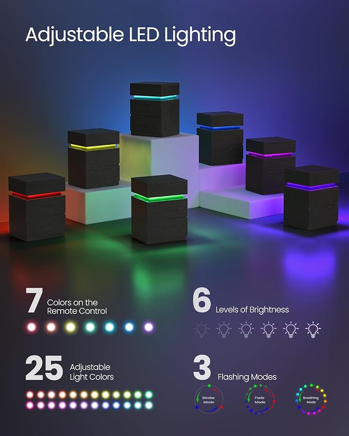 VASAGLE LED Nightstand with Charging Station, 3 Drawers - Image 4
