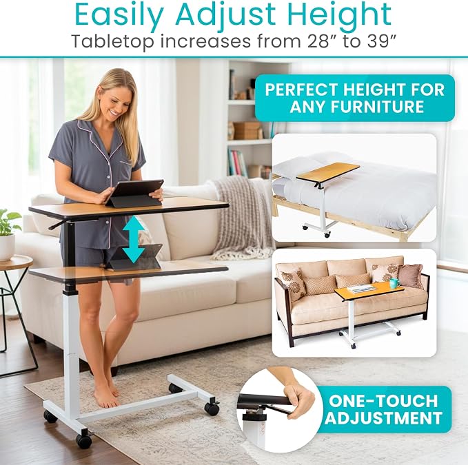 Vive Overbed Table (XL) - Hospital Bed Table - Swivel Wheel Rolling Tray - Image 4