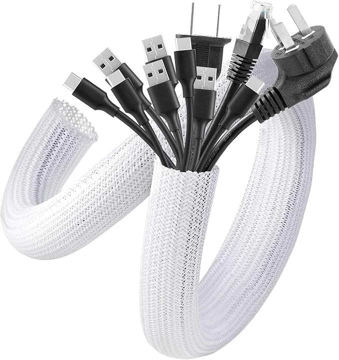 AGPTEK Cable Management Sleeve, 2 Pack 5ft - 1.6 inch Cord Hider, White by AGPTEK