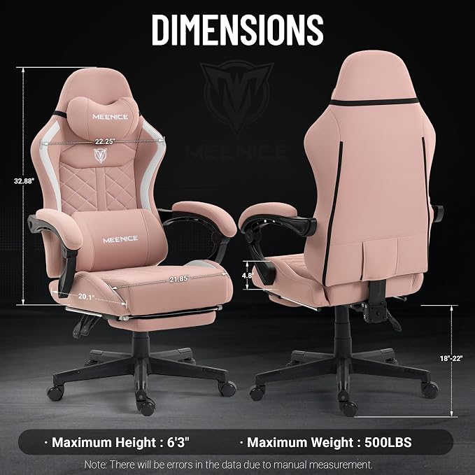 Big and Tall Gaming Chair Fabric with Footrest, Massage Lumbar for Adults | Ergonomic High Back Gamer Chair with Pocket Spring Cusion, Wide Video Game Chair Comfy for Big Guys 400LBS Home Office Pink - Image 2