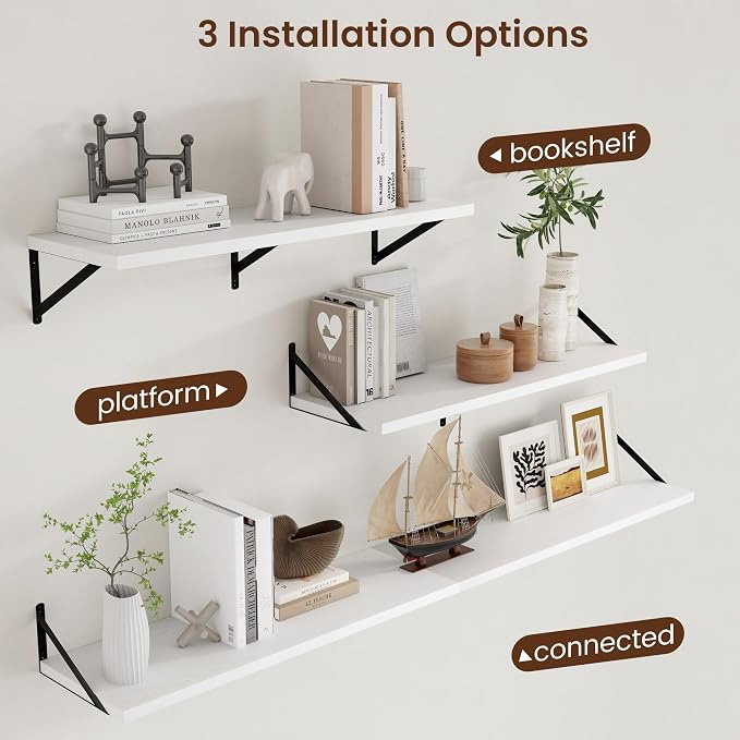 Axeman Floating Shelves for Wall White - 36 Inch Wide x 12 Inch Deep Wall Shelves Set of 2 - White Deep Wood Floating Shelves for Living Room Bedroom Laundry Room - Image 4