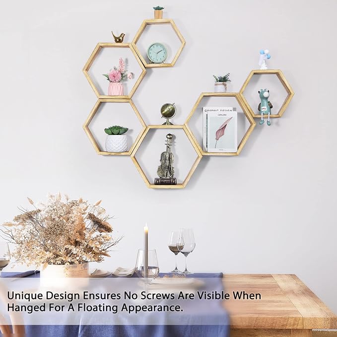 NOVIMANGO Hexagonal Floating Shelves Set of 6, Honeycomb Shelves - Image 4