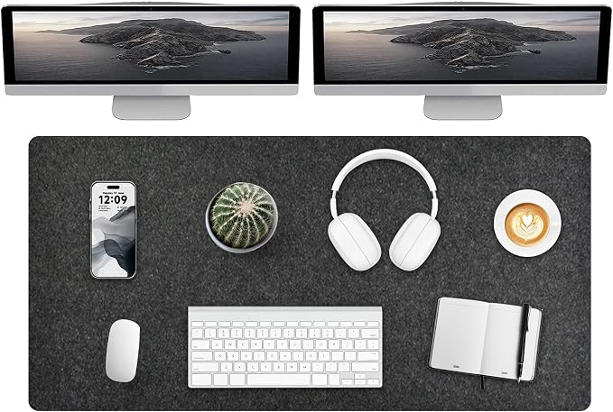 DAWNTREES Extra Large Felt Desk Mat,55''x23.6'' Non-Slip Desktop Protector | Full Desk Mouse pad, Computer Desk Mat for Keyboard and Mouse Pad,Desk Accessories for Home and Office (Dark Gray) by PremiumDeskPadatDawnTrees
