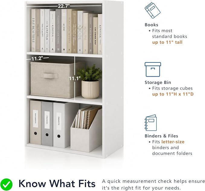Homes: Inside + Out Apexa 3-Tier Cube Storage Organizer Shelves, Stackable Wood Bookcase Fits Cubby Bins for Organization, Dorm Teen Room Decor & Home Office, Light Blue - Image 6