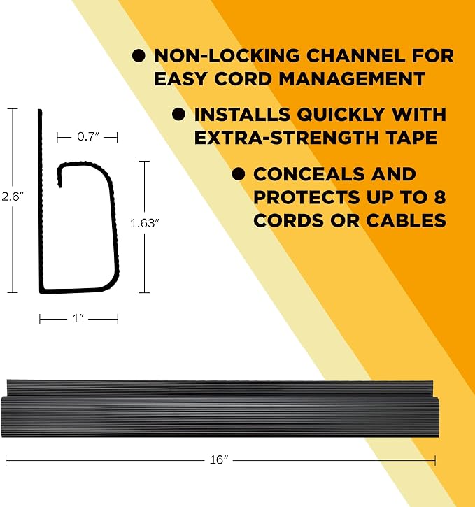 Simple Cord 5 Pack of 16-Inch J Channel Cable Management Under Desk - Easy to Install Adhesive Mount Cord Organizer for Desk, Home Office, No-Drill Wall Cable Organizer (Black) - Image 5