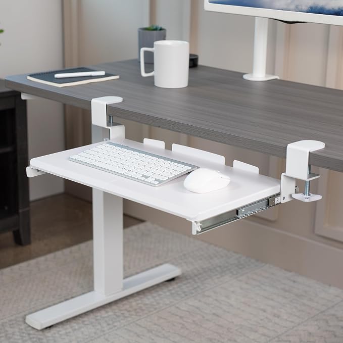 VIVO Small Keyboard Tray, Under Desk Pull Out with Extra Sturdy C Clamp Mount System, 20 (26 Including Clamps) x 11 inch Slide-Out Computer Platform Drawer, White, MOUNT-KB05ES-W - Image 2