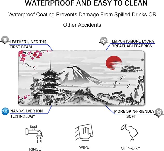 Japanese Landscape Large Mouse Pad Large Extended Mouse Pad | 31.5x15.7inch Big Computer Mousepad Waterproof Non-Slip Rubber Mice Pads Stitched Edges Home Office Gaming Work - Image 4