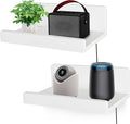 Floating Wall Shelves Set of 2, 12-Inch Solid Wood Shelves with Cable Holes, Small Display Shelf for Router, Webcam, Smart Speaker, Camera – White by Unknown