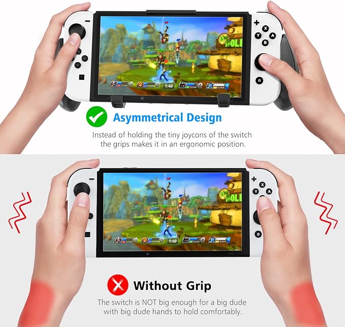 OIVO Switch Grip with Upgraded Adjustable Stand, Asymmetrical Grip with Adjustable Stand and 5 Game Slots-4 Thumb Caps Included, Black, Interactive Gaming Figures - Image 6