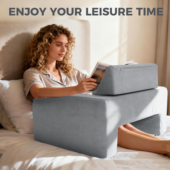 Reading Pillow for Gaming Lap Desk Pillow for Laptop with Cup Holder Pocket Foldable Memory Foam Bed Desk for Reading Working Crocheting Gaming Arm Rest on Bed/Sofa/Floor/Couch/Car(grey foldable) - Image 7