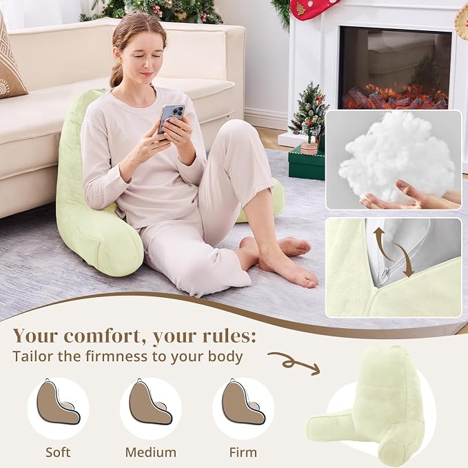 Sasttie Reading Pillow for Bed, Back Pillow for Sitting Up, Cream - Image 3