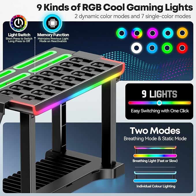 Switch 2 RGB Organizer Station with Controller Charging Dock, Switch 2 Storage Stand, Joycon 2 Charger, Gaming Accessories Holds TV Dock, 16 Game Cases, 16 Game Cards and 2 Pro Controllers - Image 3