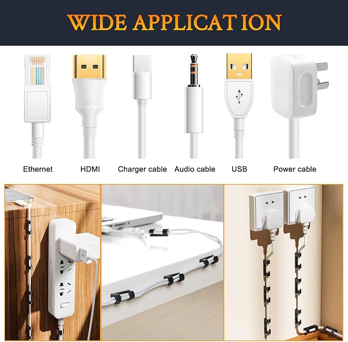 SOULWIT 50 Pcs Self Adhesive Cable Management Clips, Cable Organizers Sticky Wire Clips Cord Holder for TV PC Laptop Ethernet Cable Desktop Home Office (Black) - Image 5