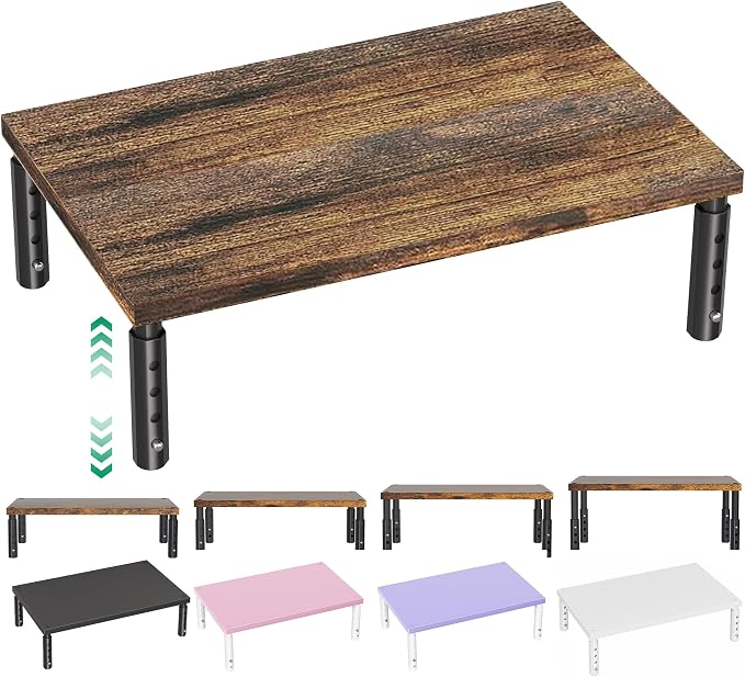 OPNICE Adjustable Monitor Stand Riser for Desk, Wood Computer & Laptop Stand, Desk Organizers and Accessories, Office Desk Accessories & Workspace Organizer for Home Office Supplies, Brown by OPNICE