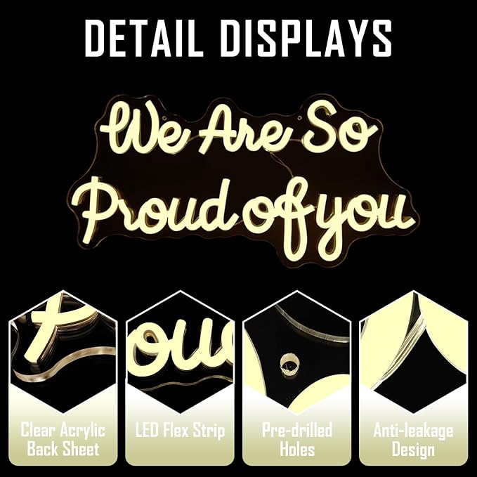 We Are So Proud Of You Neon Sign Dimmable 2026 Graduation Decorations Led Wall Decor Graduation Party Light Up Sign Going Away Party Neon Lights Welcome Home Led Sign - Image 6