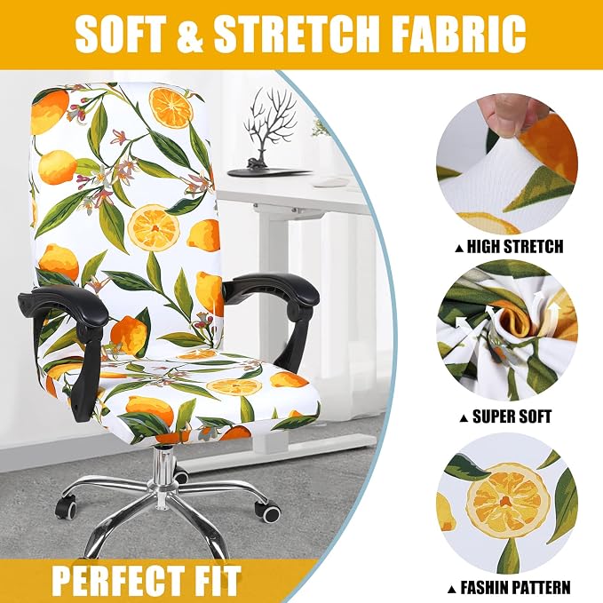 Smiry Stretch Printed Office Computer Desk Chair Covers, Yellow | Universal Desk Rotating Chair Slipcovers Removable Washable, Soft Fit Anti-Dust Spandex Protector Cover with Zipper - Image 4