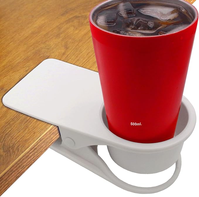 YOY Drink Cup Holder Clip - Table Desk Side Water Glass Beer Bottle Beverage Soda Coffee Mug Holder Cup Saucer Clip Design for Home Office, White by YOY