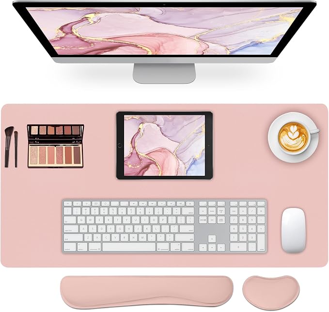 Desk Mat Set,3-in-1 Mouse Pad with Wrist Rest and Keyboard Pad | 31.5" x 15.7" Ergonomic Keyboard and Mouse Pad Set, Memory Foam Keyboard Wrist Rest, Waterproof Computer Mat, Pink by Meetcolor