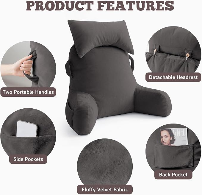 Reading Pillow for Bed,Back Pillow for Bed Sitting Up,Lumbar Support Pillow - Image 6