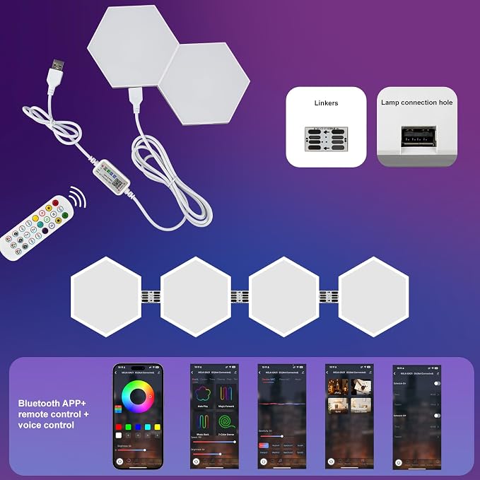 RGBIC Hexagon LED Wall Light Panels 12 Pack Smart Modular Lighting System Kit with App Control & Music Sync for Gaming Room Bedroom Home Decor Ambient Wall Lights - Image 5