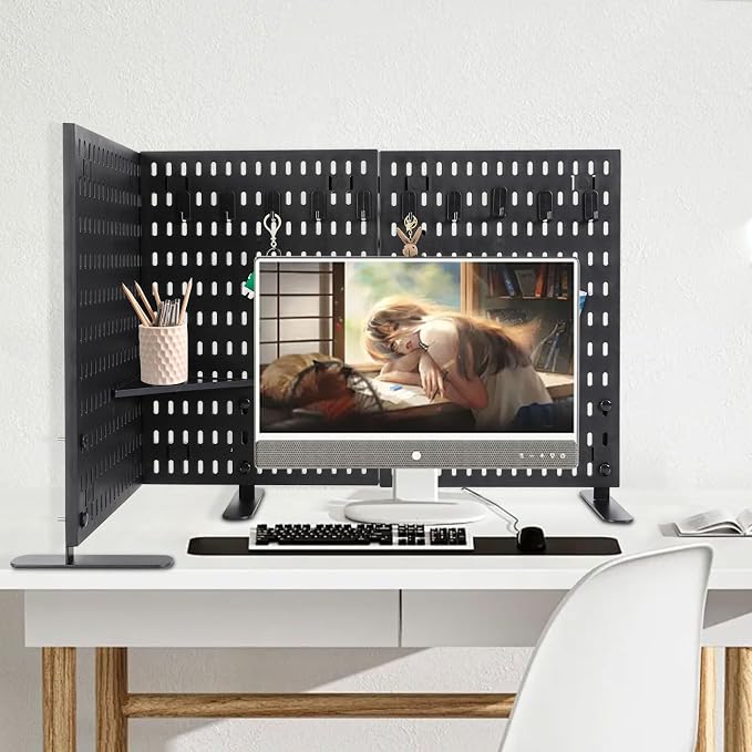 Desk Pegboard, Privacy Divider & Desk Partition Panel Set of 2, Office Accessory Organizer No-Drill Mounted Pegboard for Home, Office, Gaming (Black, Freestanding) - Image 6