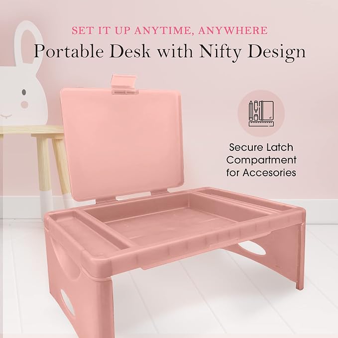 Loddie Doddie Pair of Foldable Lap Desk with Storage Pocket | Blush and Teal. Perfect use for Laptops, Travel, Breakfast in Bed, Gaming and Much More! Great for Kids and Teens! - Image 2