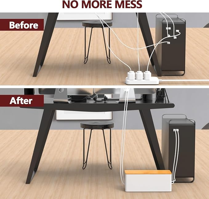 2-Pack Cord Organizer Box with Lids, White Cable Management Box Set, No-Drill Charger & Computer Wire Organizers for Desk, TV, Router, Computer, and Outlets in The Office, Study, Kitchen Areas - Image 6