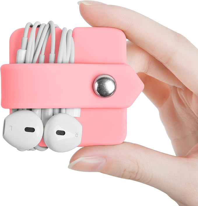 Cord Organizer Earbuds Holder Earphones Wrap Headset Headphone Wrap Winder Cord Manager Cable Winder Pink by ELFRhino