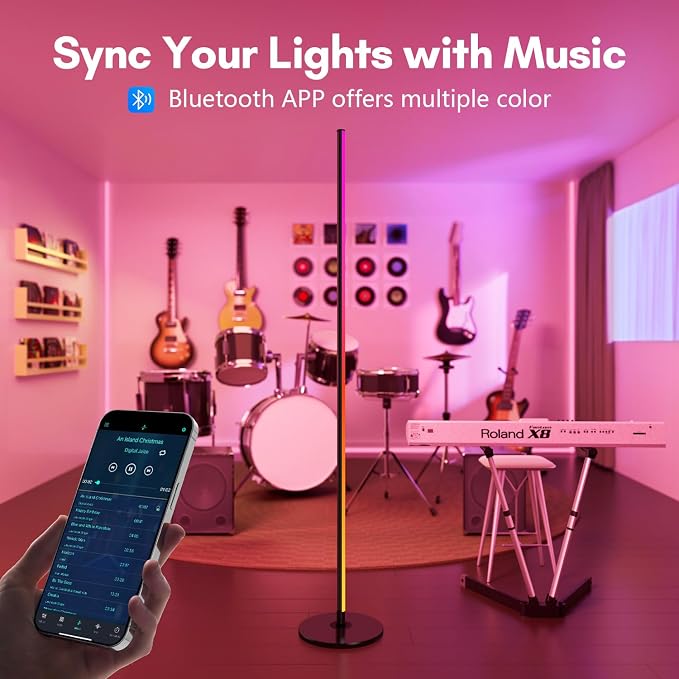 Bright LED RGB+IC Corner Floor Lamp with App, Remote Control Obsidian Black - Image 2