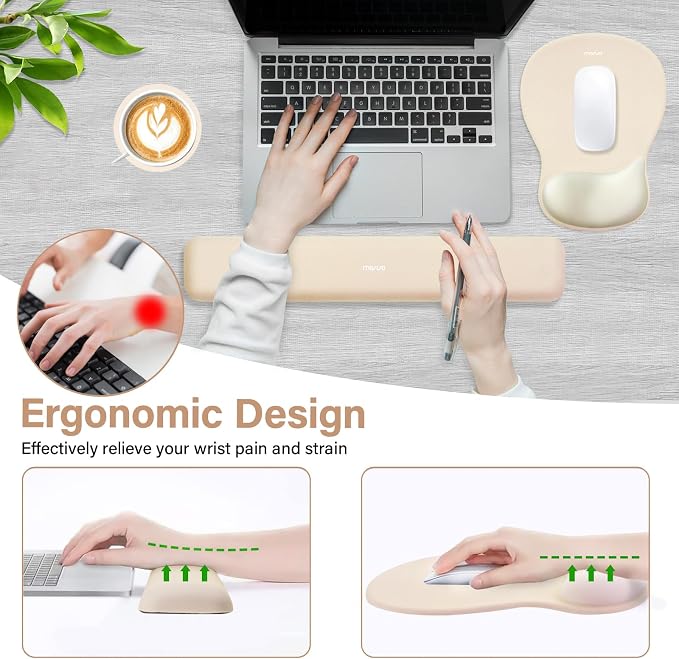 MOSISO Wrist Rest Support for Mouse Pad & Keyboard Set, Khaki - Image 2