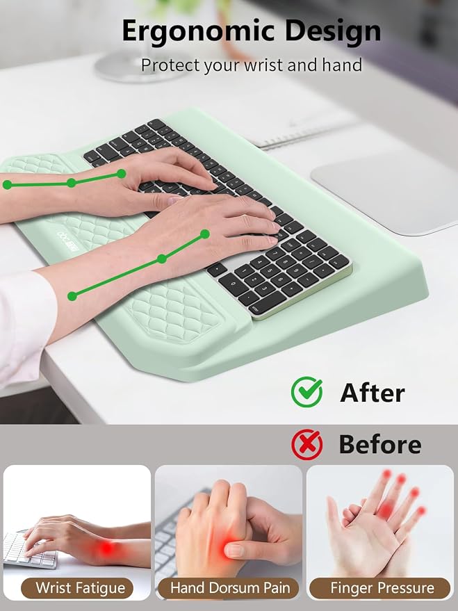 2-in-1 Ergonomic Keyboard Stand with Wrist Rest, Light Green - Image 2