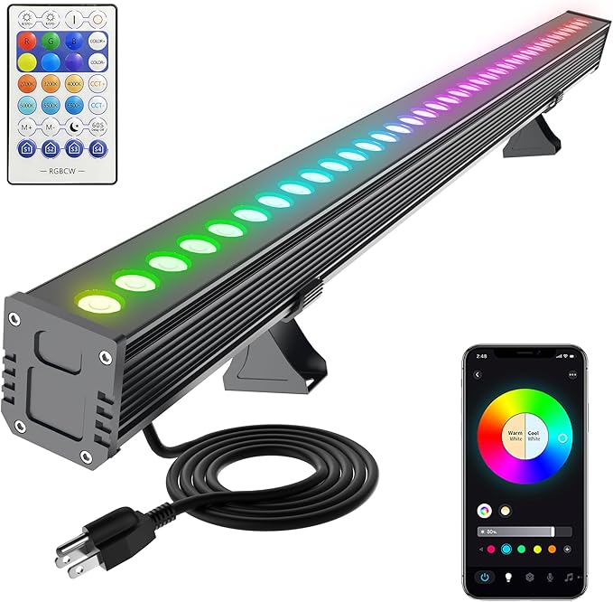 Smart Wall Washer Light Dimmable APP Control, 180W RGBCW Color Changing Linear LED Light Bar with RF Remote Control, Group Function, Timing, Perfect for Outdoor & Indoor Lighting Projects by ProfessionalRGBWLEDSupplier
