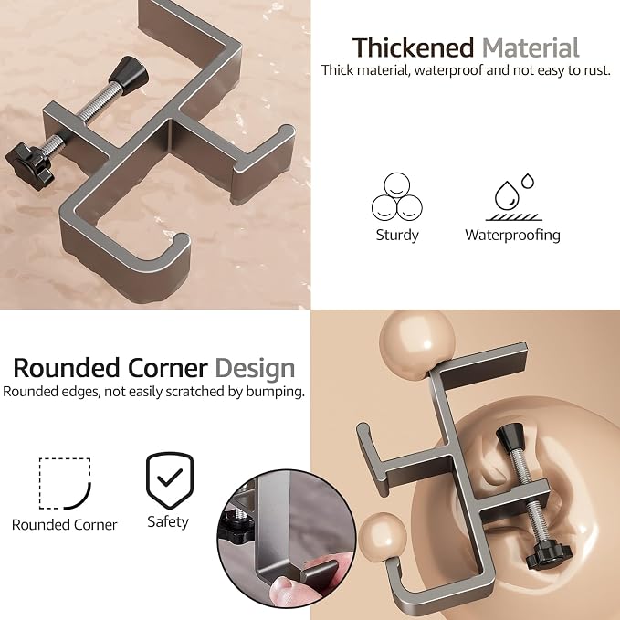 Desk Bag Hook, Purse Hook for Table, Aluminum Under Desk Handbag Hanger, Desk Mount Backpack Holder, Umbrellas, Headphone Holder, Back to School Essentials - Gray - Image 2