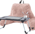 Nestl Fur Reading Pillow with Laptop Lap Desk, Stylish Back Pillow for Sitting Up, Lap Desk with Reading Pillows for Sitting in Bed Adult & Kids, Faux Fur Chair Pillow with Arms - Peach Beige by Nestl