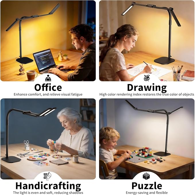 Omorepa 4 Light Bar Design Goose-Neck Desk Lamp with Base,24W Bright Led Tall Overhead Desk Light for Home Office,Eye Care Reading Table Light for Desktop Working,Drafting,Reading - Image 2