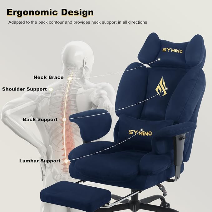 Symino Ergonomic Gaming Chair with Footrest – Office Gaming Chair Reclining 90-155° with Adjustable Armrests – Adults up to 130 kg - Image 4