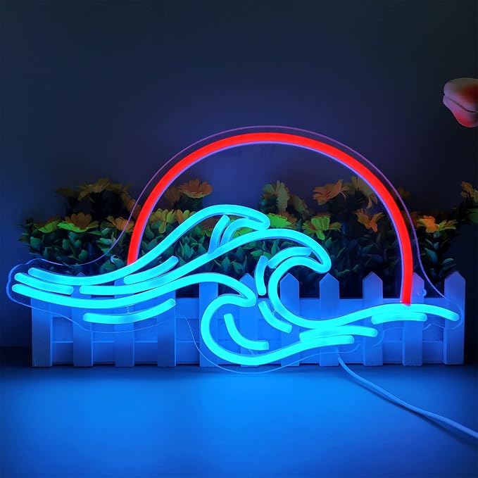 Dleouly Sunset Neon Sign for Wall Decor, Wave Sign LED Light Sign for Bedroom Wall, Dimmable Neon Lights Signs for Man Cave Bedroom, Living Room, Party, Bar, USB Powered (8.8 * 16in) by DleoulyNeonSign