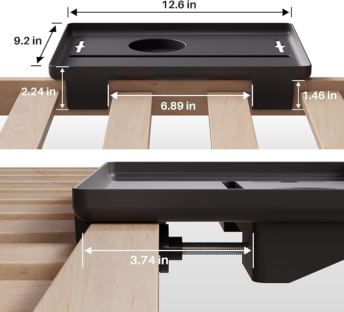 JOYMOOP Clip-On Bedside Shelf for Bunk Beds, Dorm Room Essentials, Bedside Caddy, No-Tool Install Bed Side Table Storage for Loft, Platform Beds, Nightstand Caddy for Phone, Glasses, Book, Black - Image 3