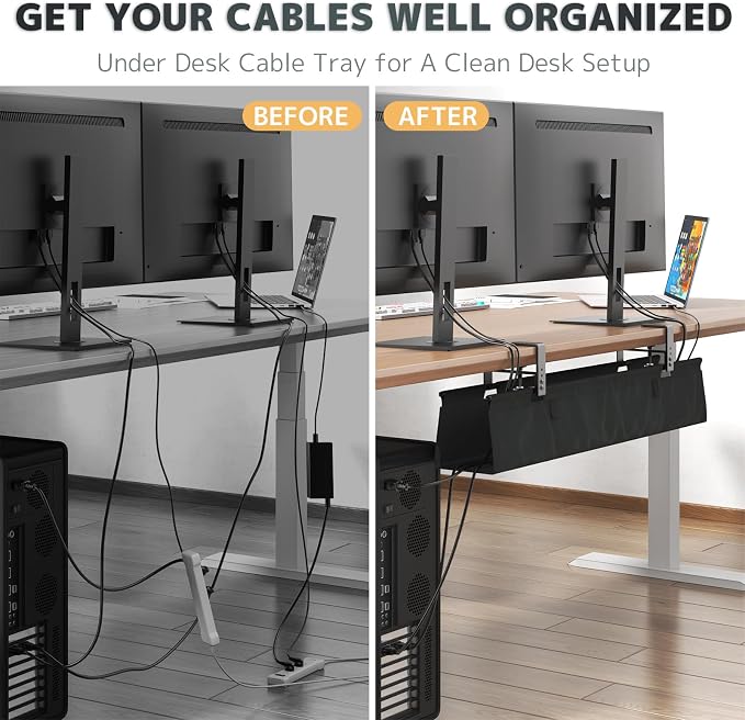 No Drill Under Desk Cable Management Tray - 36" Clamp/Screw Desk Cord Management, Premium Fabric Cable Racyway for Office & Home - Image 3