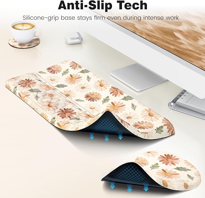 Ospelelf Keyboard Wrist Rest and Mouse Pad Set, Ergonomic Memory Foam Wrist Support, Aesthetic Desk Accessories for Office, Home & Gaming, Relief for Carpal Tunnel & Wrist Pain, Daisy - Image 6