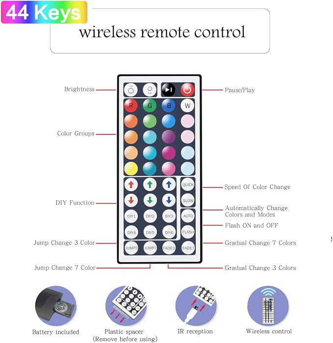 Tenmiro 65.6ft Led Strip Lights, Ultra Long RGB Color Changing LED Light Strips Kit with 44 Keys Ir Remote Led Lights for Bedroom, Kitchen, Home Decoration - Image 8