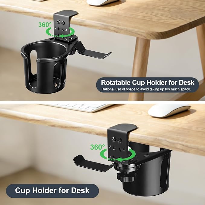Desk Cup Holder Clamp 2 in 1 Clip On Table Cup Holder with Headphone Hanger - Image 5
