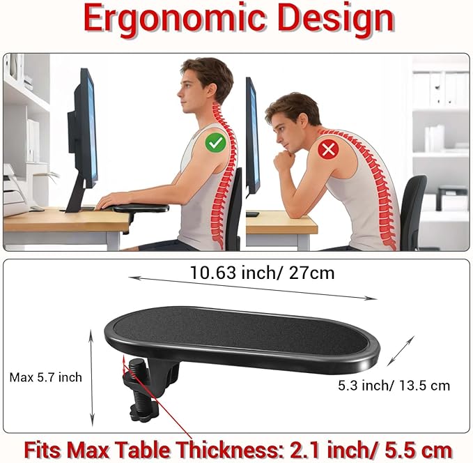 2 PCS Arm Rest for Desk,Rotating Adjustable Computer Desk Armrest Extender Tray,Ergonomic Elbow Support Relieve Stress,Eliminate Pain,Reduce Office Occupational Chronic - Image 2