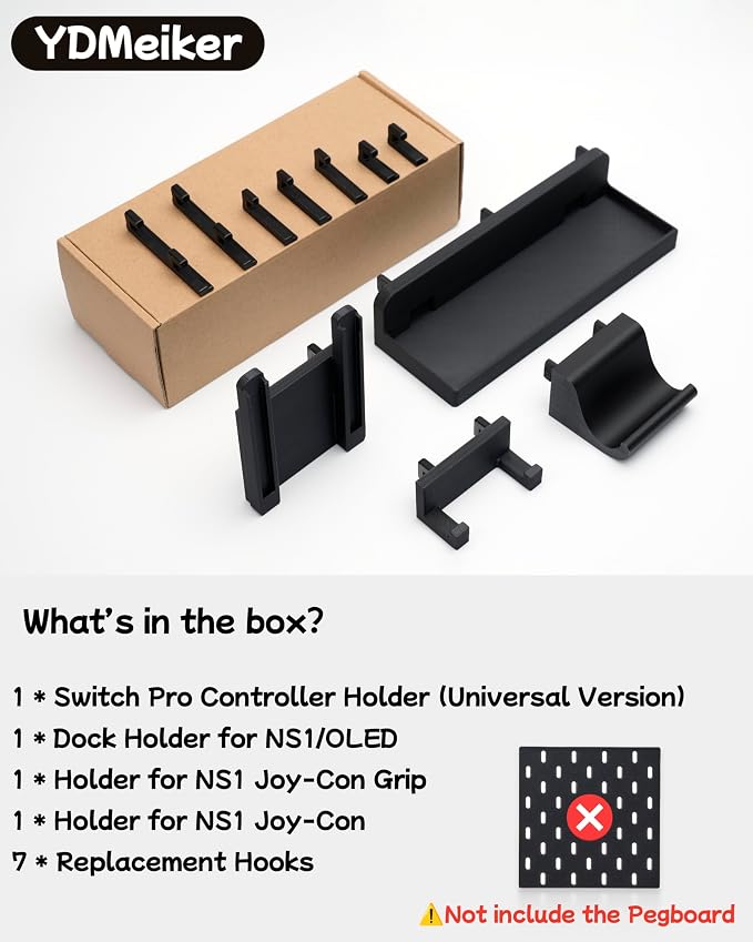 Pegboard Storage Set Compatible with Switch | 4PCS | Black | for NS1, Switch PRO controller and Console Dock, Joycon Holder Compatible with SKADIS Pegboard - Image 8