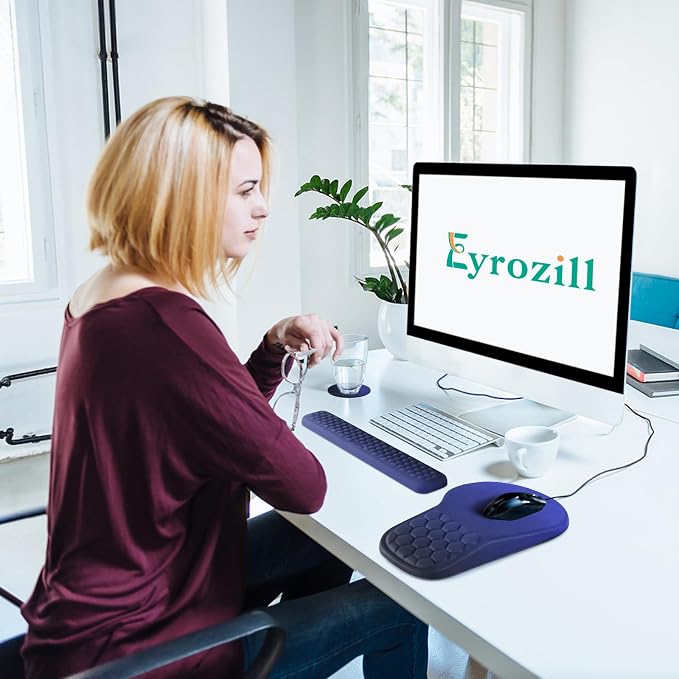 EYROZILL 3 in 1 Ergonomic Mousepad with Wrist Rest, Gaming Keyboard Mouse Pad with Wrist Support Non-Slip Base Massage Design, Pain Relief (Blue/Black) - Image 6