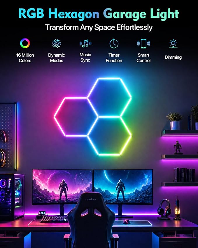RGB Hexagon Lights, Dimmable Hex Lights, Smart Color Scenes, 3 Hex - Image 2