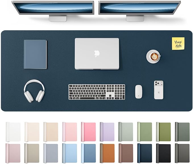 YSAGi Leather Desk Pad Protector, Office Desk Mat, Large Mouse Pad, Non-Slip PU Leather Desk Blotter, Laptop Desk Pad, Waterproof Desk Writing Pad for Office and Home (Dark Blue,55" x 17.2") by YSAGi